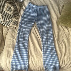 blue and white plaid pants